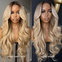 Salon de qualité professionnel tonisé couleur mettre en évidence blond cendré 13x6 HD dentelle avant cheveux humains perruques frontales riche fille perruques colorées 2