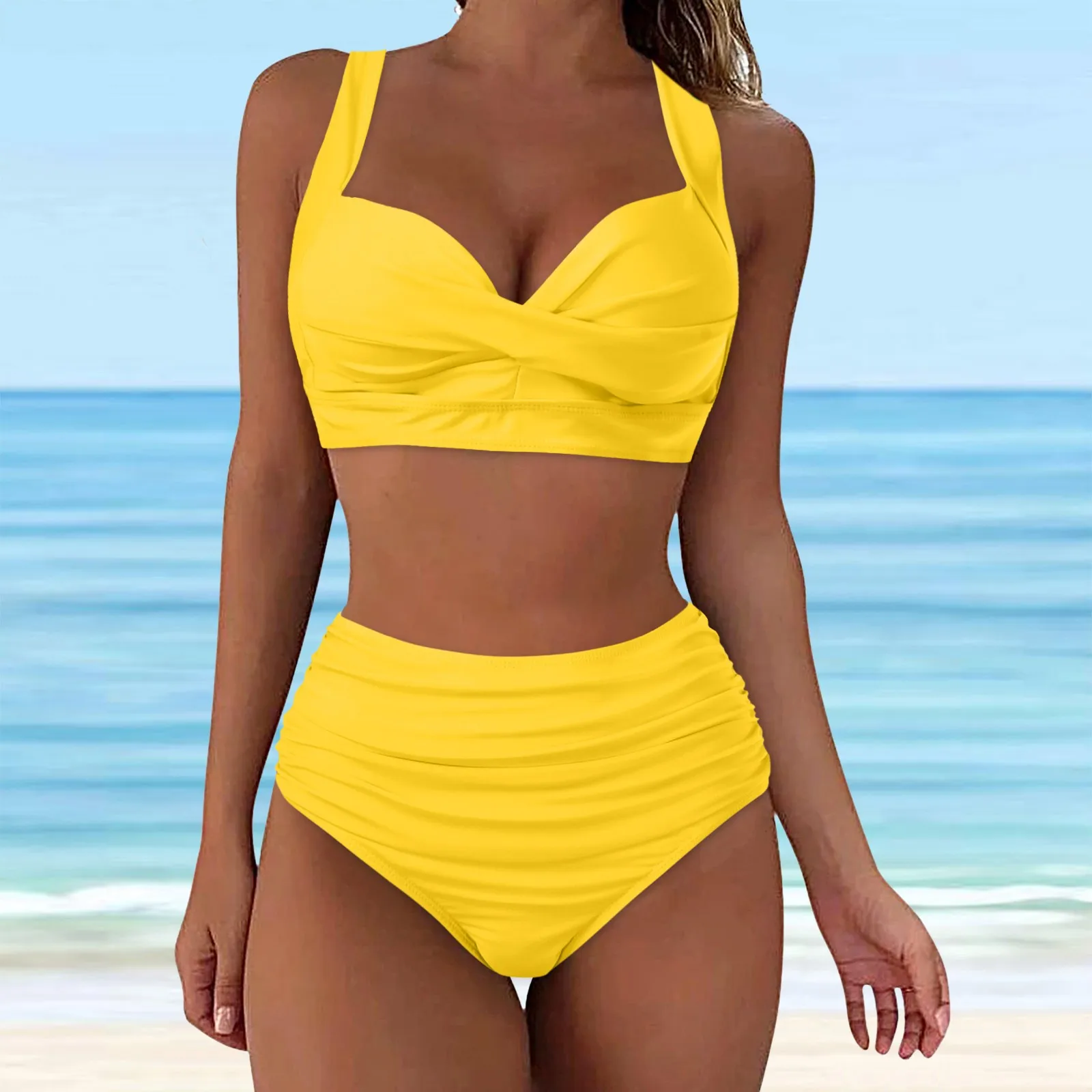 

Sexy Twist Tank High-Waist Bikini Sets Swimwear Women Swimsuits Bathing Suit Solid Push Up Brazilian Bikinis Beachwear Tankinis