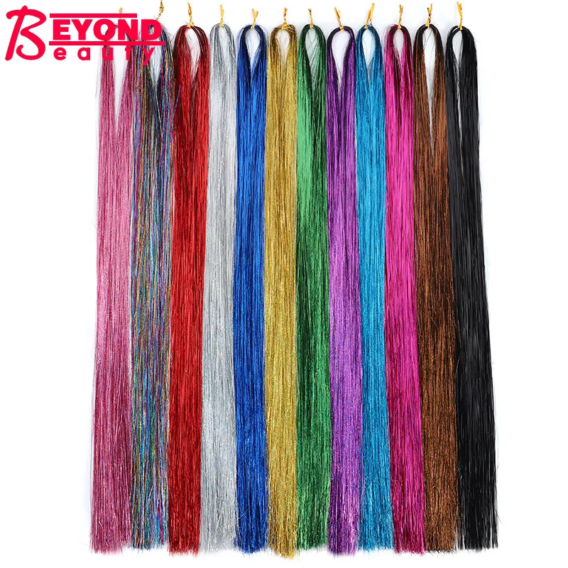 Shiny Hair Tinsel Rainbow Silk Hair Extensions Dazzles Women Hippie For