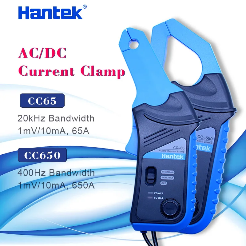 

Hantek oscilloscope AC/DC Current Clamp probe CC-65 CC-650 20KHz/400Hz Bandwidth 1mV/10mA 65A/650A with BNC plug