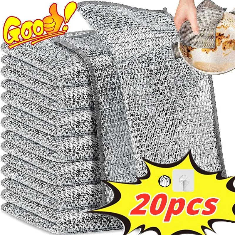 cleaning cloth 20/1pcs Magic Cleaning Cloth Thickened Double -sided Metal Steel Wire Rags Kitchen Tools