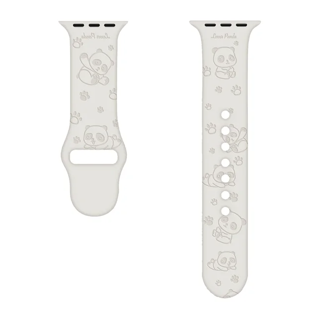 Sport Strap for Apple Watchband 44mm 40mm 38mm 42mm 41mm 45mm Printed Silicone Bracelet for iwatch series 7 6 5 4 3SE watch band panda-mi white
