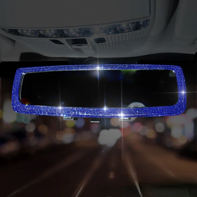 Sparkly Rhinestone Diamond Car Interior Rearview Mirror Decor Ornament Rear View Mirror Cover Car Bling Accessories for Women