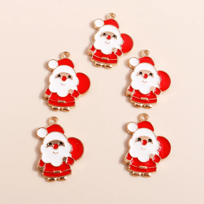 20 Stück 17x23mm Niedliche Emaille Weihnachtsmann-Anhänger für Schmuckherstellung, Ohrringe, Halsketten, DIY-Bastelzubehör – Detail 5