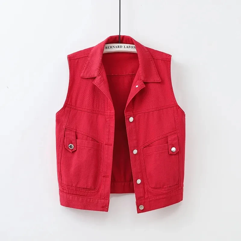 

Single breasted Denim Vest Jacket Women's 2023 Spring/Summer New Ladies Slim Sleeveless Coat Female Casual Short Waistcoat Top