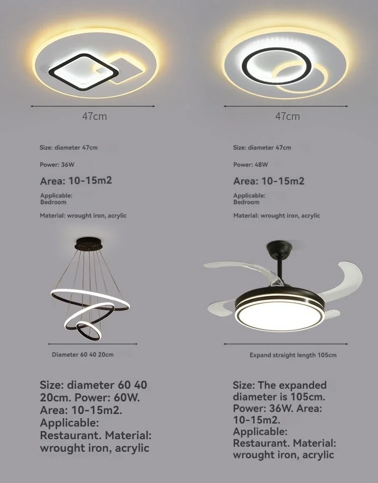 Description Picture 4 of itemModern LED Ceiling Lamp 48/98/128W Square LED Panel Ceiling Light for Bedroom Living Room Kitchen Indoor Lighting Fixture