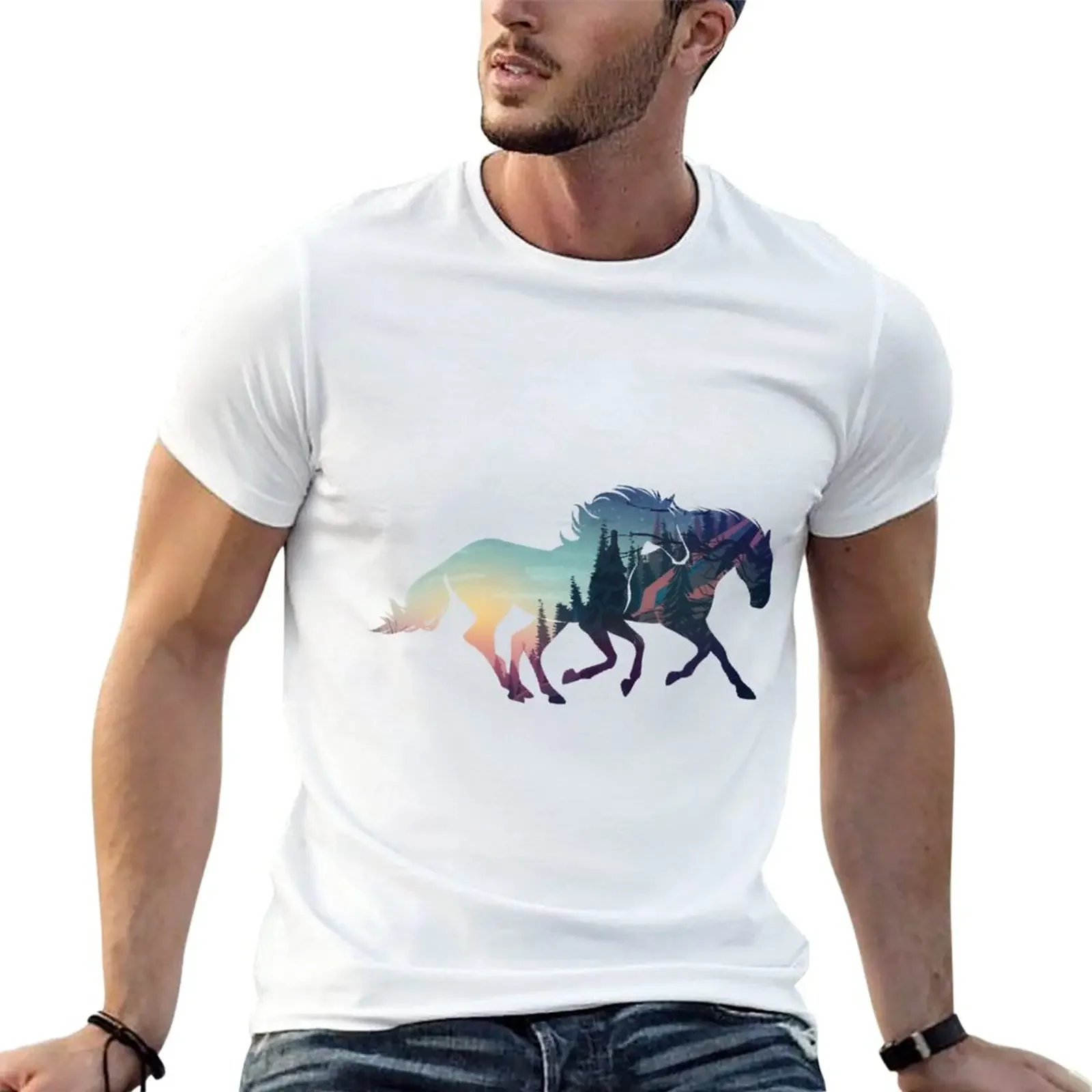 

Футболка Nightsky с изображением лесных лошадей, спортивные поклонники, кавайная одежда, мужские рубашки