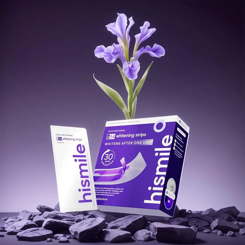 Kit completo per l'igiene orale V34 viola, comprensivo di strisce sbiancanti e dentifricio per la pulizia quotidiana della placca e per sbiancare i denti._voghion.com