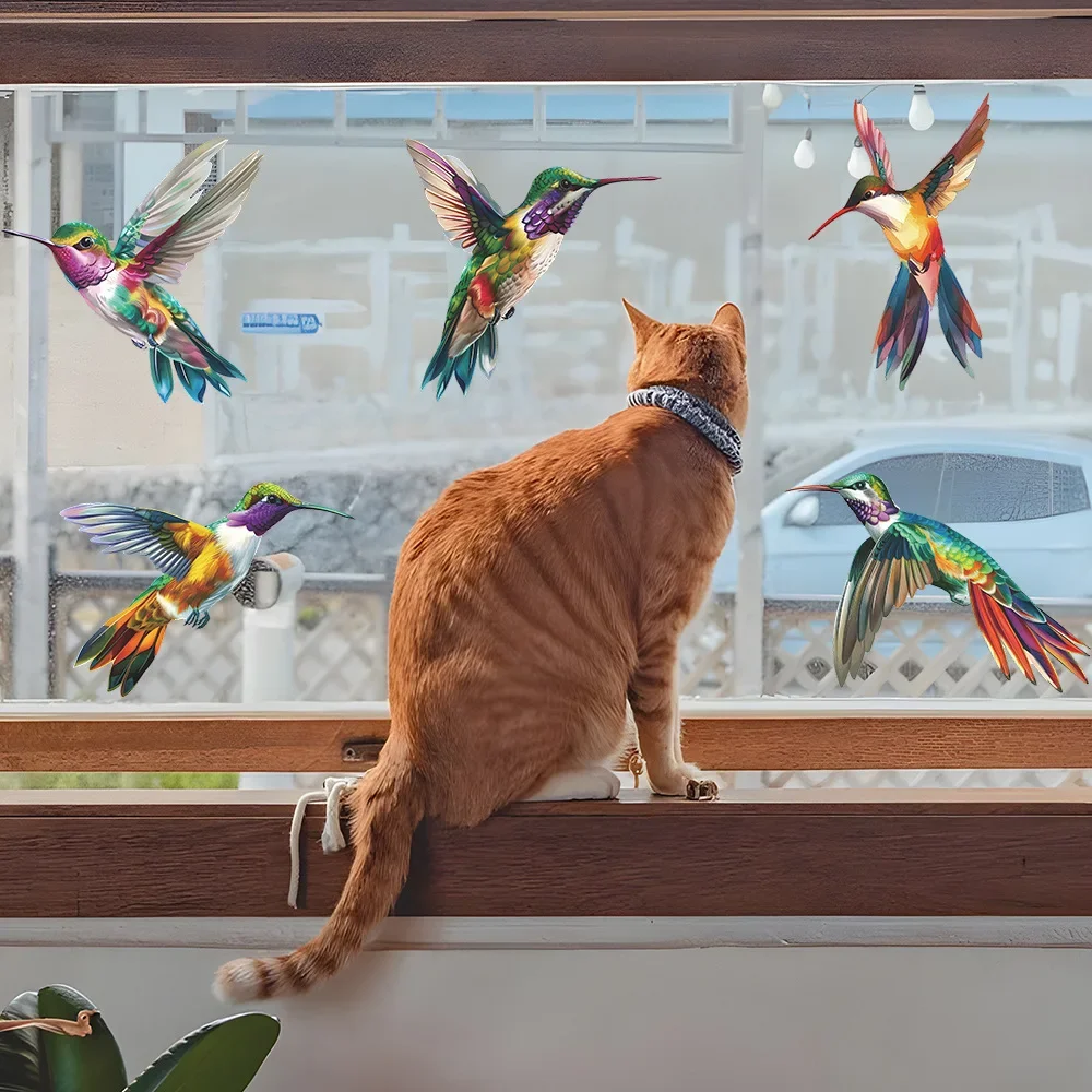 1PCS Cartoon Painted Hummingbird Glass Window Home Landscaping Decoration Electrostatic Uv Window Sticker