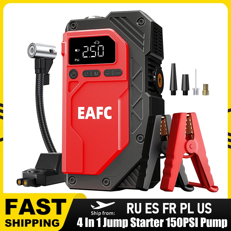 EAFC 2000A Jump Starter Car Battery Starter 150PSI Tire Inflator Power Bank for Petrol 8.0L/4.0L Diesel Auto Emergency Start