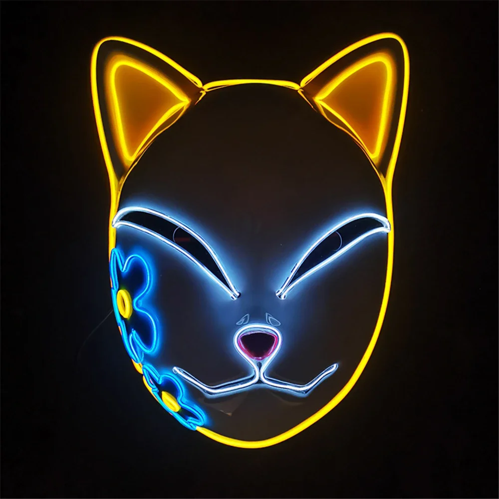 Halloween Katze Gesichtsmaske für Frauen Halloween Glow LED Masken Anime Cosplay Masken Halloween Weihnachten Party Beleuchtung Katzenmasken – Detail 10