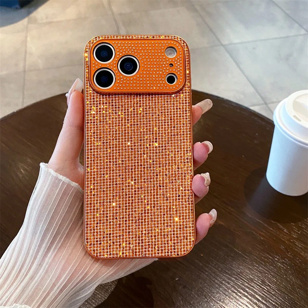 Glitter Plaid Rhinestone Magnetic Stand Phone Case - Shockproof Protector Cover