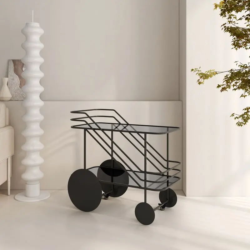 Light Luxury High-end Design Mobile Tea and Water Dining Cart Hand-pushed Gap Storage Rack Household Glass Trolley Rolling Cart