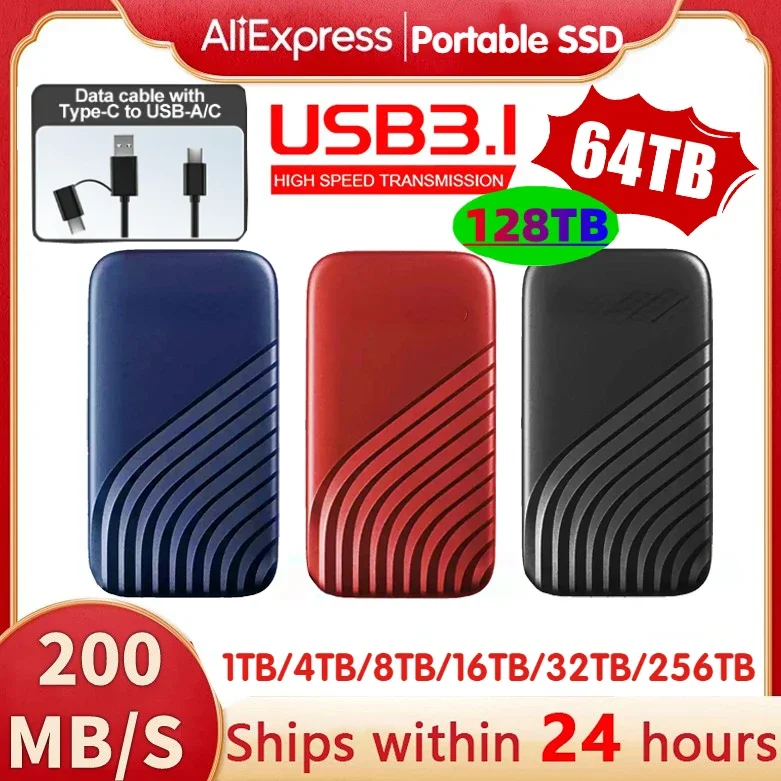 

Portable SSD 128TB 64TB High-capacity USB3.1 Type-C Interface High-speed External Hard Drive Hard Disk For Laptop/desktop/phone