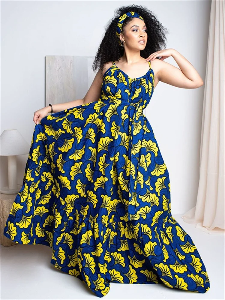 Wmstar Plus Size Dresses for Women Floral Printed Slip  Loose Stretch Big Swing Maxi Dress Summer Clothes Wholesale Dropshipping