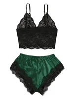 Ensemble pyjama Sexy en dentelle pour femmes, 2 pièces, Bralette transparente, haut et short, vêtements de nuit respirants, grande taille, Lingerie d'été 3