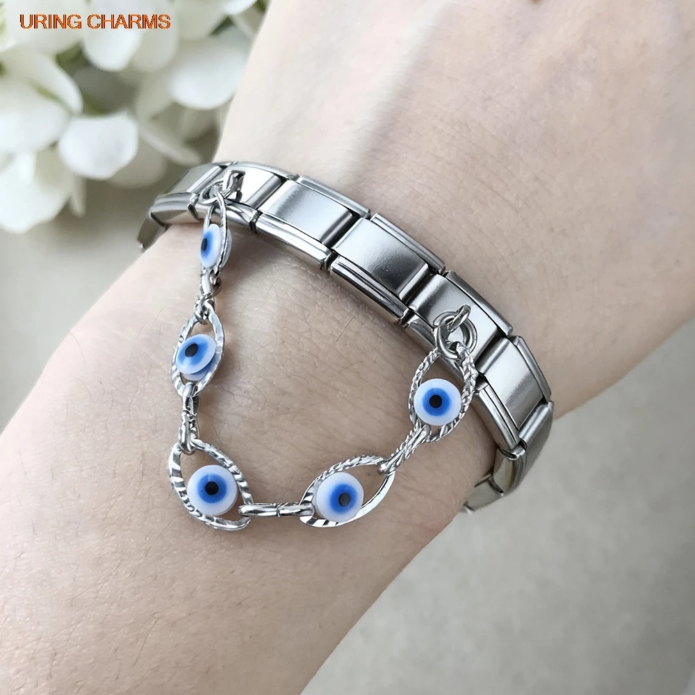 � 9mm Mode Daisy Teufelsauge Bunte Stein Runde Herz Kette Italienischen Charme Edelstahl Armband Link Herstellung Von Schmuck DIY – Detail 2
