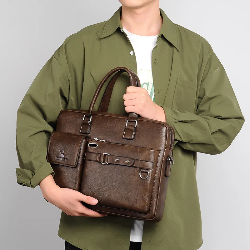 

2023 New High Quality Men Briefcases Bag For 14 inch Laptop Business Travel Bags Handbags Leather Office Shoulder Bags For Man