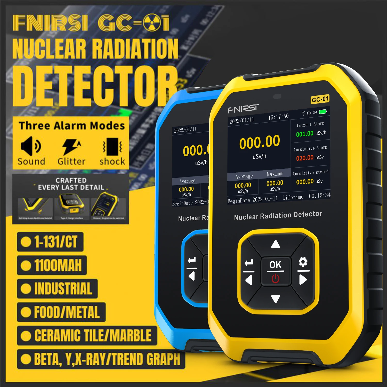 FNIRSI GC-01 Geiger Counter Nuclear Radiation Personal Dosimeter Detectors X-ray Beta Gamma Detector Radioactive Tester geiger counter