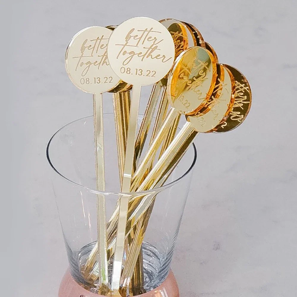 50pcs Personalised Round Drink Stirrers Wedding Decorations Bachelorette Party Cocktail Stirrer Baby Shower Swizzle Decorations