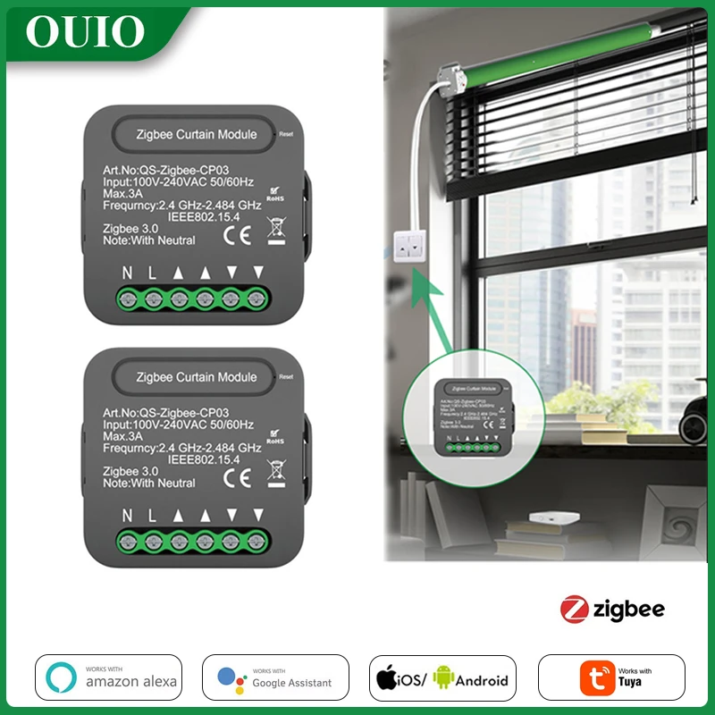 Tuya ZigBee Smart Curtain Module Blind Switch for Roller Shutter Wireless Voice Remote Control Compatible with Alexa Google Home