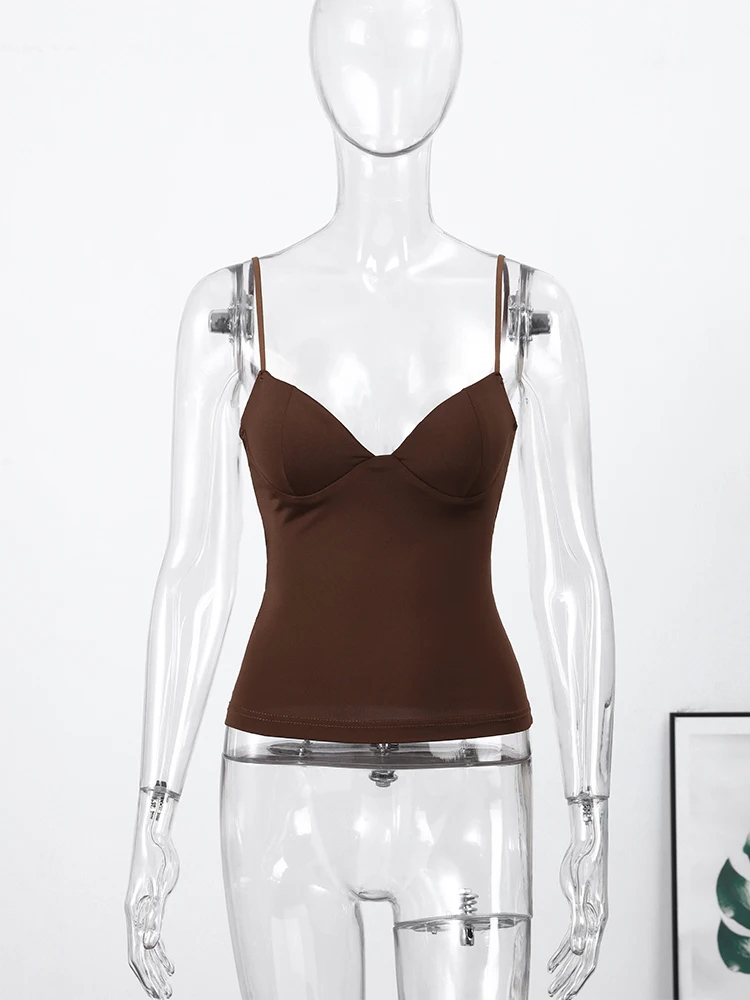 Ärmelloses, trägerloses Spaghetti-Träger-Herbst-2025, weiblich, solide Hülle, rückenfrei, Taille, Cinching-Weste, Tops, neue schicke Damen-Partykleidung – Detail 4