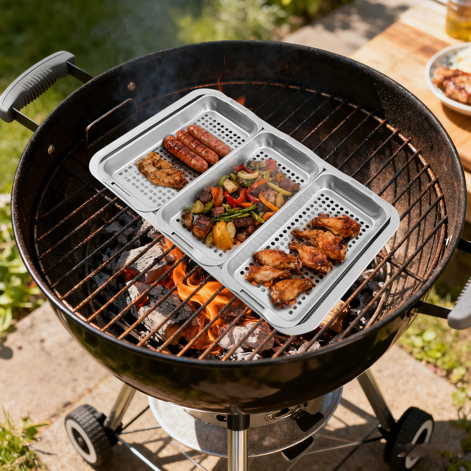 BBQ-Set Rechteckige Edelstahl-Grillpfanne mit Grillkorb für Heimküchen, Outdoor-Einsätze, Camping – Detail 1