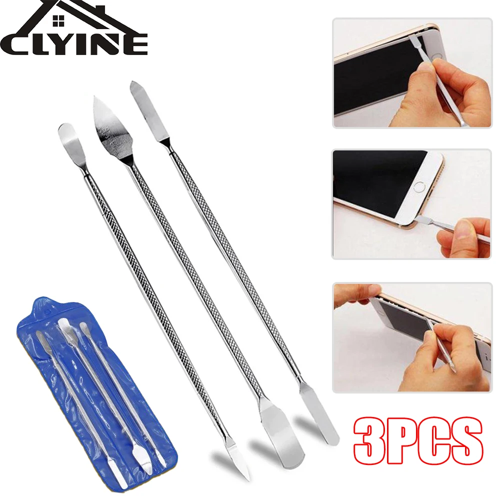 3PCS Phone Repair Metal Crowbar Tools Disassembly Blades Pry Opening Tool Stainless Steel Kit Phone Screen For Repairing Phones 5pcs emoval crowbar disassembly blades pry opening tool metal crowbar kit for repairing computer phone cpu ic chip hand tool