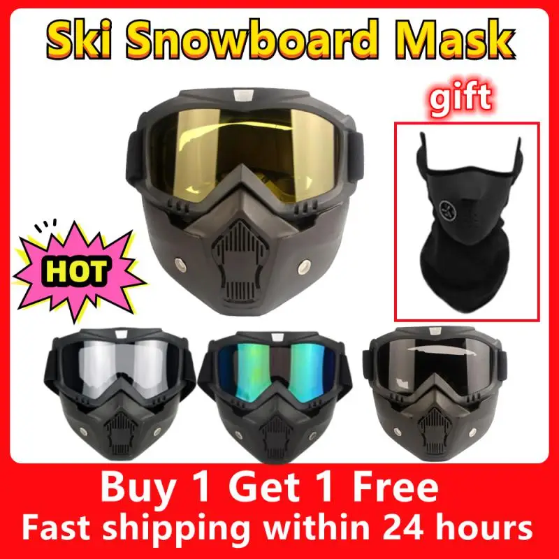 

Unisex Ski Snowboard Mask Snowmobile Skiing Goggle Windproof Motocross Cycling Glass Safety Eyewear with Mouth Ski Accessories