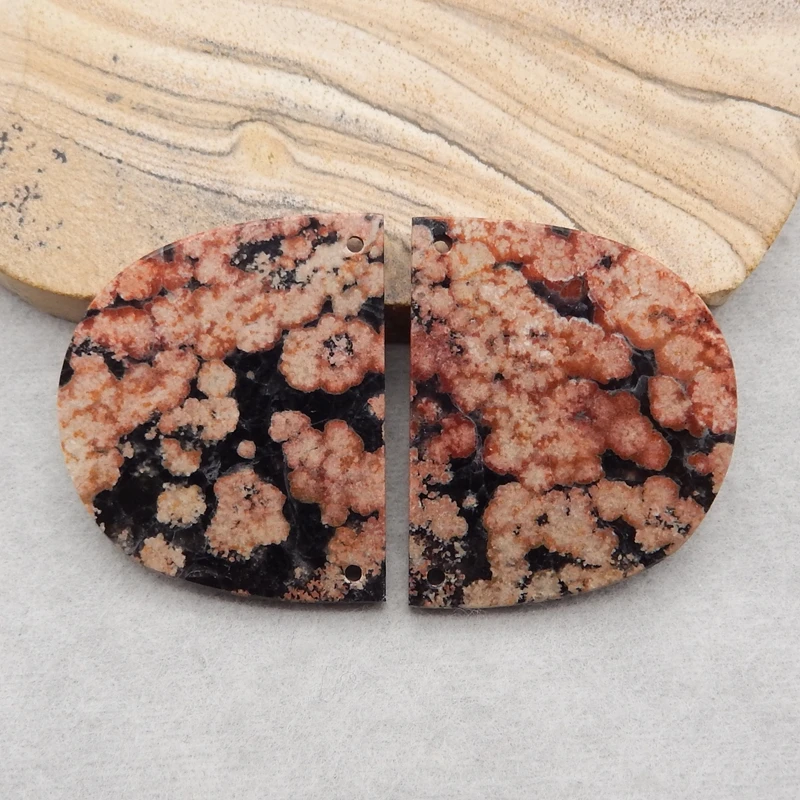 2024 Trending Semiprecious Stones Jewelry Natural Snow Flake Obsidian Double Holes Earrings Accessories For Women 36x30x3mm 13g