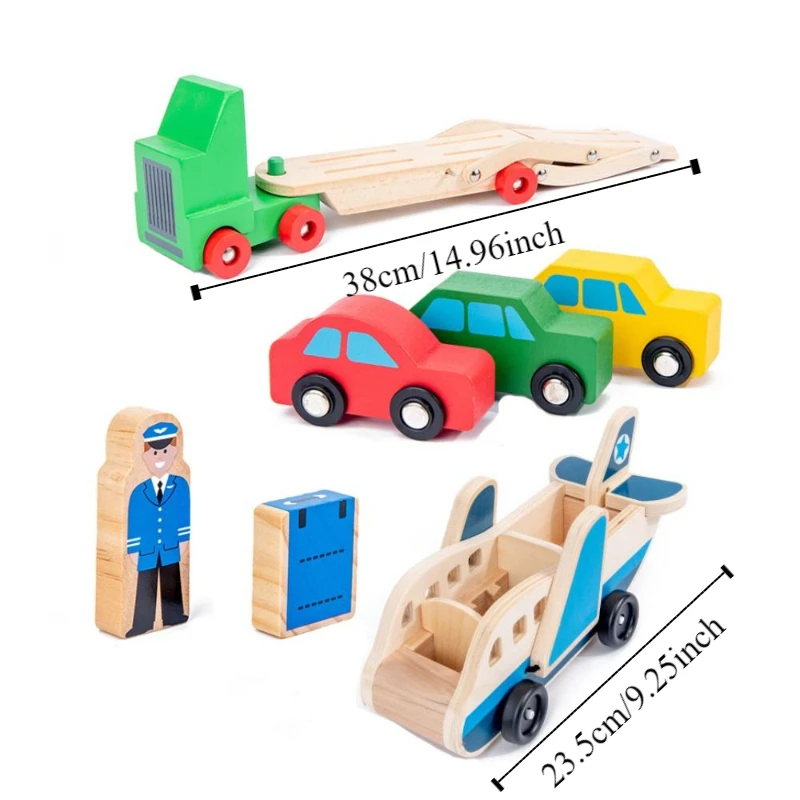 Building Blocks Wooden Passenger Plane Set Simulation Aircraft Commander Double Layer Car Model Color Cognitive Trailer