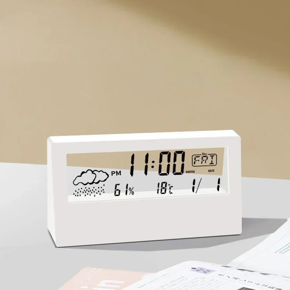 LCD Multifunctional Electronic Alarm Clock Transparent Minimalist Bedside Electronic Clock Measure Humidity 20%- 89% - 50°C~70°C