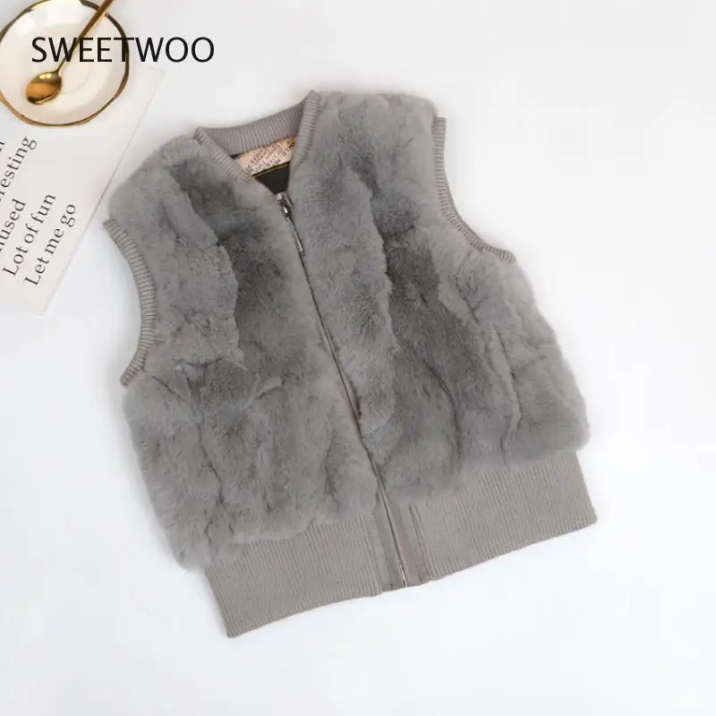 Autumn Winter Fur Vest Ladies Coat Woman Vest Child Short Rex Rabbit Fur Womens Tops Blouses Boys Girls Parent Tide Slim 2022