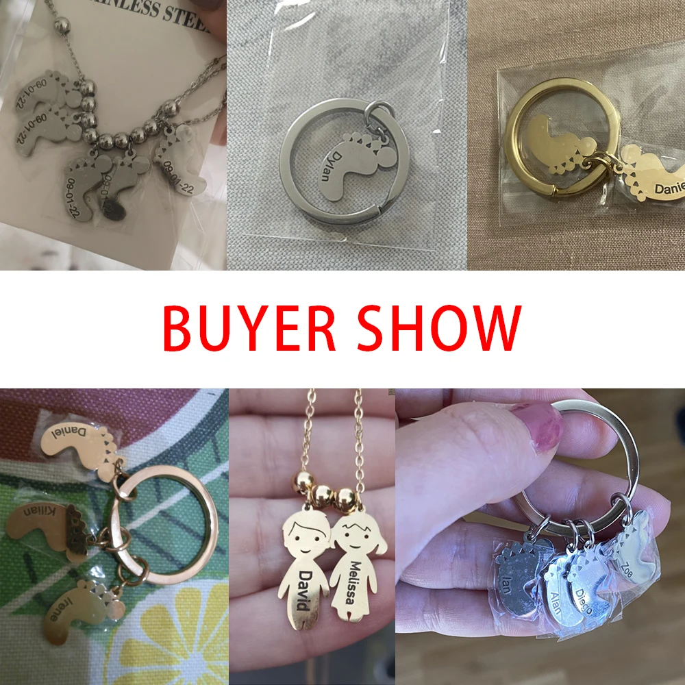 Baby Foot Personalized Keychain Father Mother Kid Gift for Women Men Custom Name Family New Born Stainless Steel Jewelry