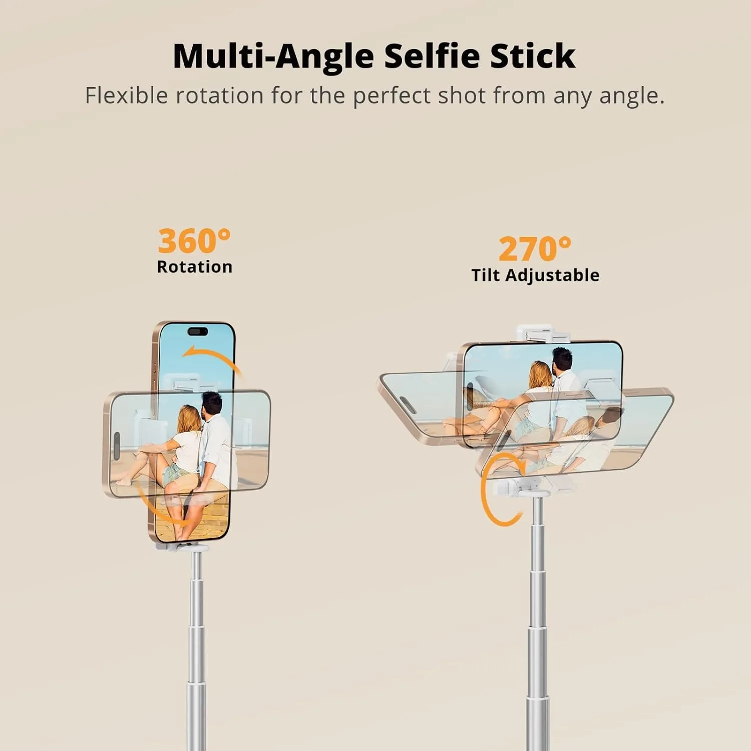 Foldable Phone Selfie Stick,360&deg; Rotatable Phone Holder ,Wireless Connection & One-Click Shooting for Vlog/Live Streaming