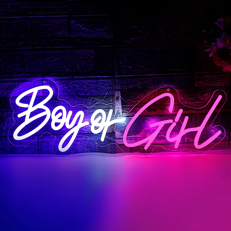 55x18cm Light Neon Sign Boy or Girl 12V LED Clear Acrylic Wedding Birthday Party Shop Bar Clothing Store Wall Decoration Lamp 5pcs diy blank acrylic arch table sign holder clear sign with stand arch table numbers tag seat card wedding party decoration