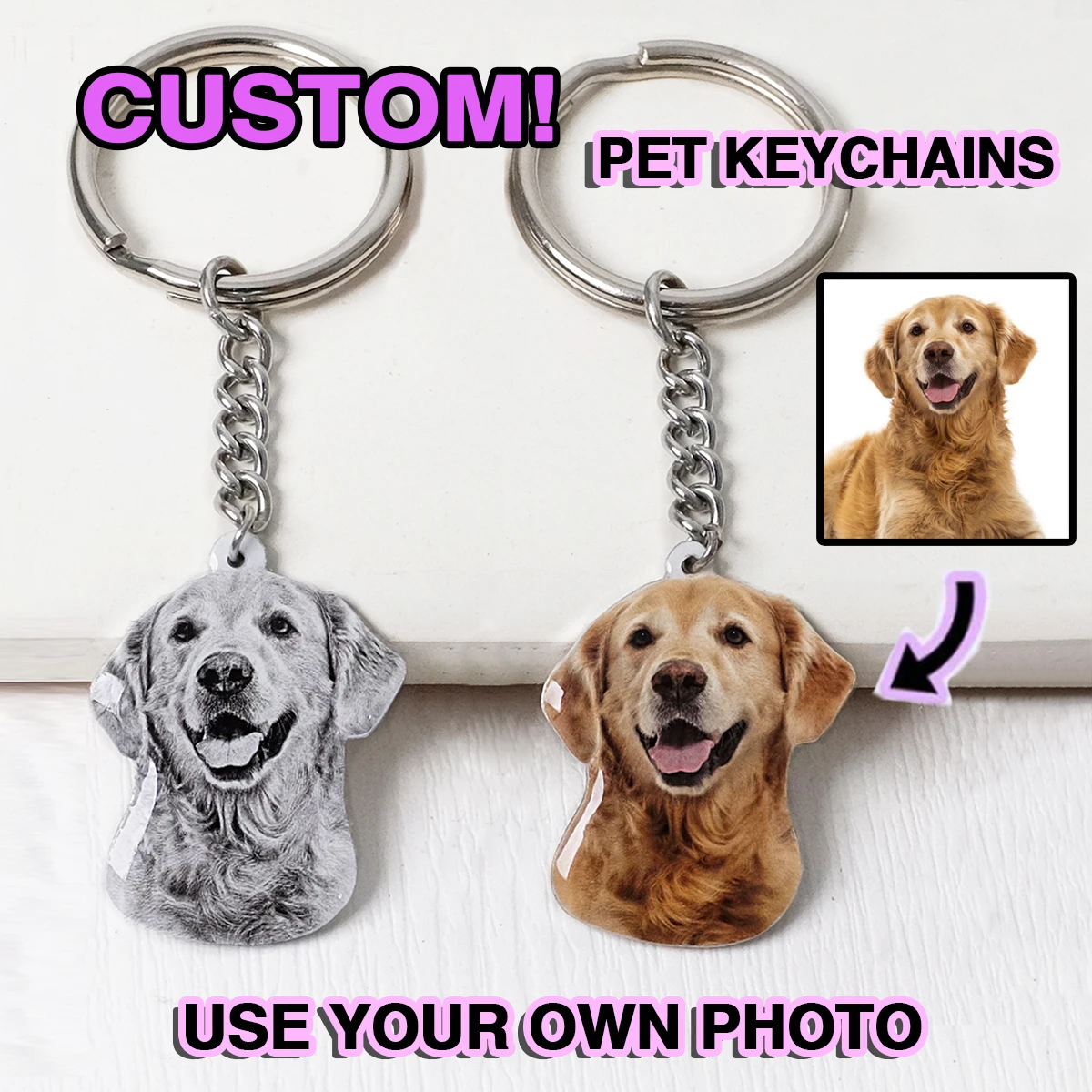 Custom Pet Photo Keychain Personalized Dog Keychain Cat Keyring Animal Photo Key Chain
