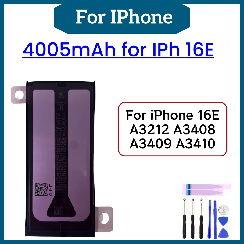 Batteria di Ricambio di Alta Qualità per iPhone 16e iPhone 16 E A3212 A3408 A3409 A3410 Batterie Sostitutive per Telefoni Cellulari + Strumenti Gratuiti