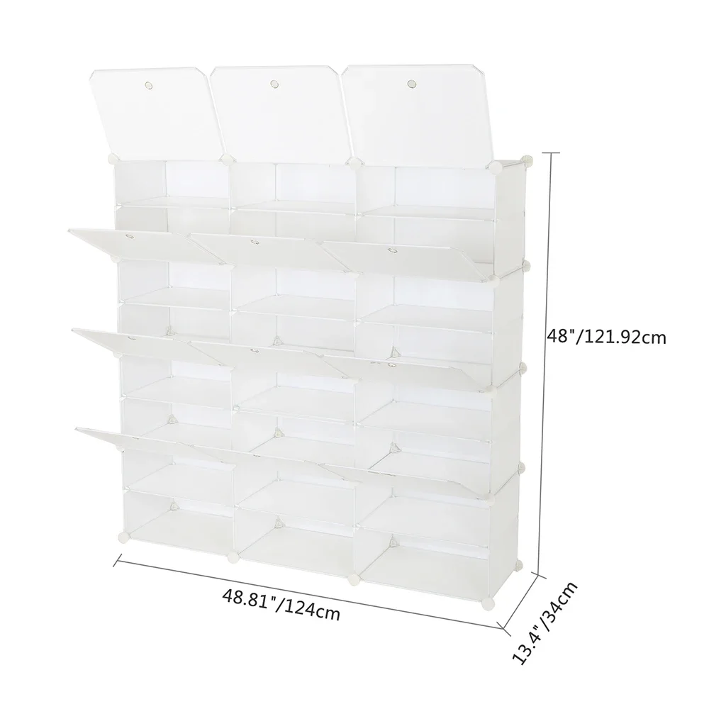 8-Tier Portable 48 Pair Shoe Rack Organizer 24 Grids Tower Shelf Storage Cabinet Stand Expandable for Heels, Slippers, White