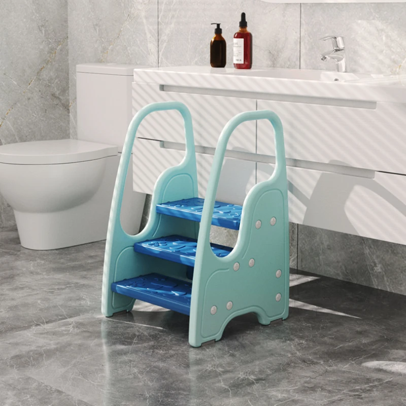 3-in-1 Anti-Slip Step Stool-Adjustable Bathroom Ladder with Safety Rails for Toddler Sink Access Three Steps Footstool