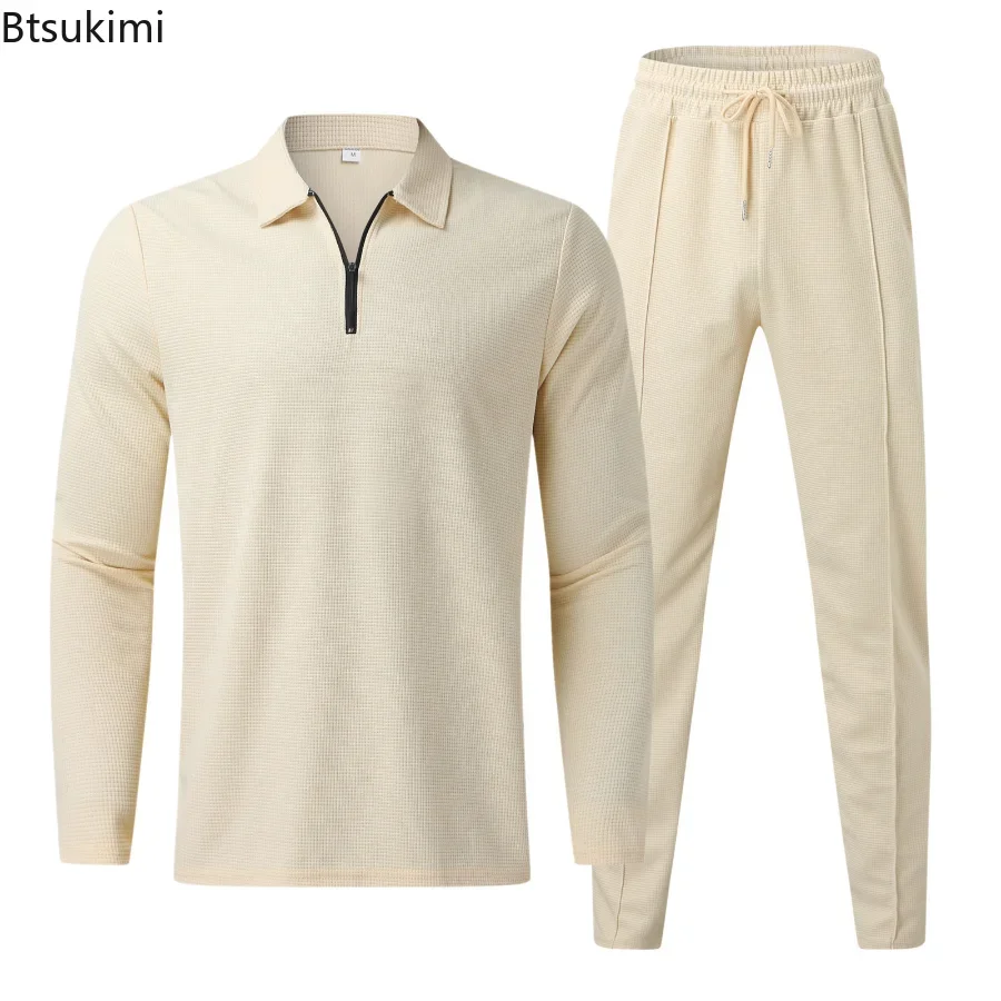 New 2024 Men's Casual Long Sleeve Polo Shirt+Sweatpants Suit Sets Solid Men V-neck Sweatshirt Clothing Sets 2PCS Mens Clothes new 2024 men s casual outdoor pants sets retro print shirt pants 2pcs sets fashion beach style tops trousers men s sets s 6xl