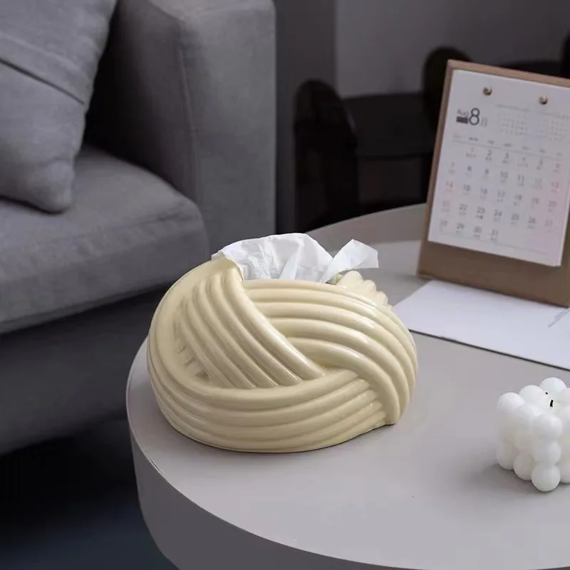 Ceramic Tissue Box Paper Extractor Knot Wool Ball Winding Paper Towel Holder Desktop Storage Ceramic Ornaments Napkin Holder 3