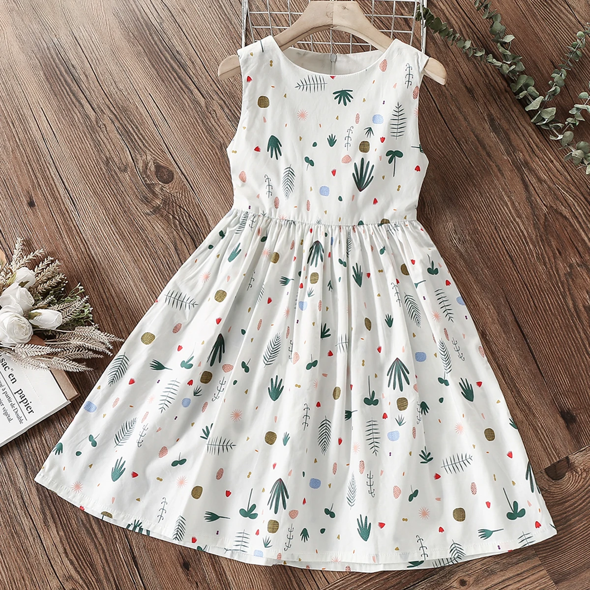 

Summer Baby Girl Floral Dresses for Kids Beach Outfits Cotton Sleeveless Teenager Costumes Princess Girls Clothes 5 7 9 11 Years