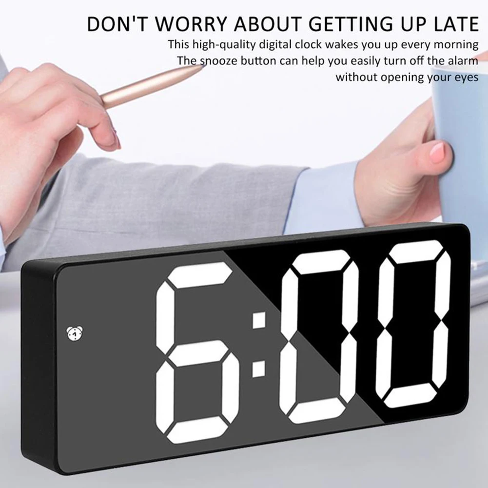 

LED Mirror Alarm Clock For Desktop Cordless Lightweight Table Clocks Birthday Christmas Gift