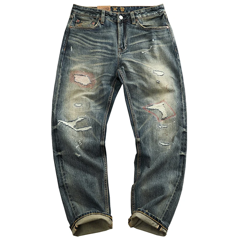 14.5oz High Quality American Vintage Red Selvedge Casual Stretch Denim Jeans for Men Heavyweight Loose Straight Washed Pants 512 5