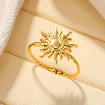 Stainless Steel Sun Butterfly Adjustable Rings for Women Gold Color Fashion Wedding Jewelry Gift