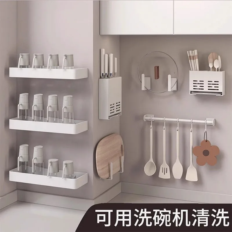 Dishwasher can clean the kitchen rack for condiments without drilling holes, cream white spice rack.