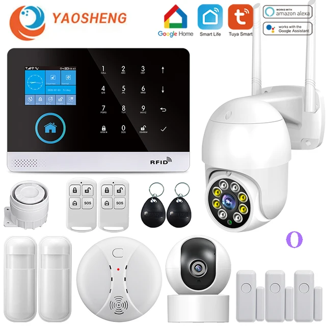 Wireless WIFI GSM Home Security Alarm System For Tuya Smart Life APP With Motion Sensor Detector Compatible With Alexa & Google O
