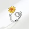 KOFSAC Adjustable Size Sunflower Rotatable Ring Women Personality Zircon 26 English Letter Rings 925 Silver Gold Two Color Ring 5