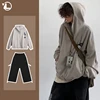 Autumn College Casual Set Men Japanese Harajuku Zipper Fleece Hoodie Jacket+Retro Wide Leg Pants 2-piece Street Fashion Suit 1